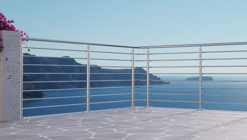 A range of aluminium balustrade fittings with a distinctive design.