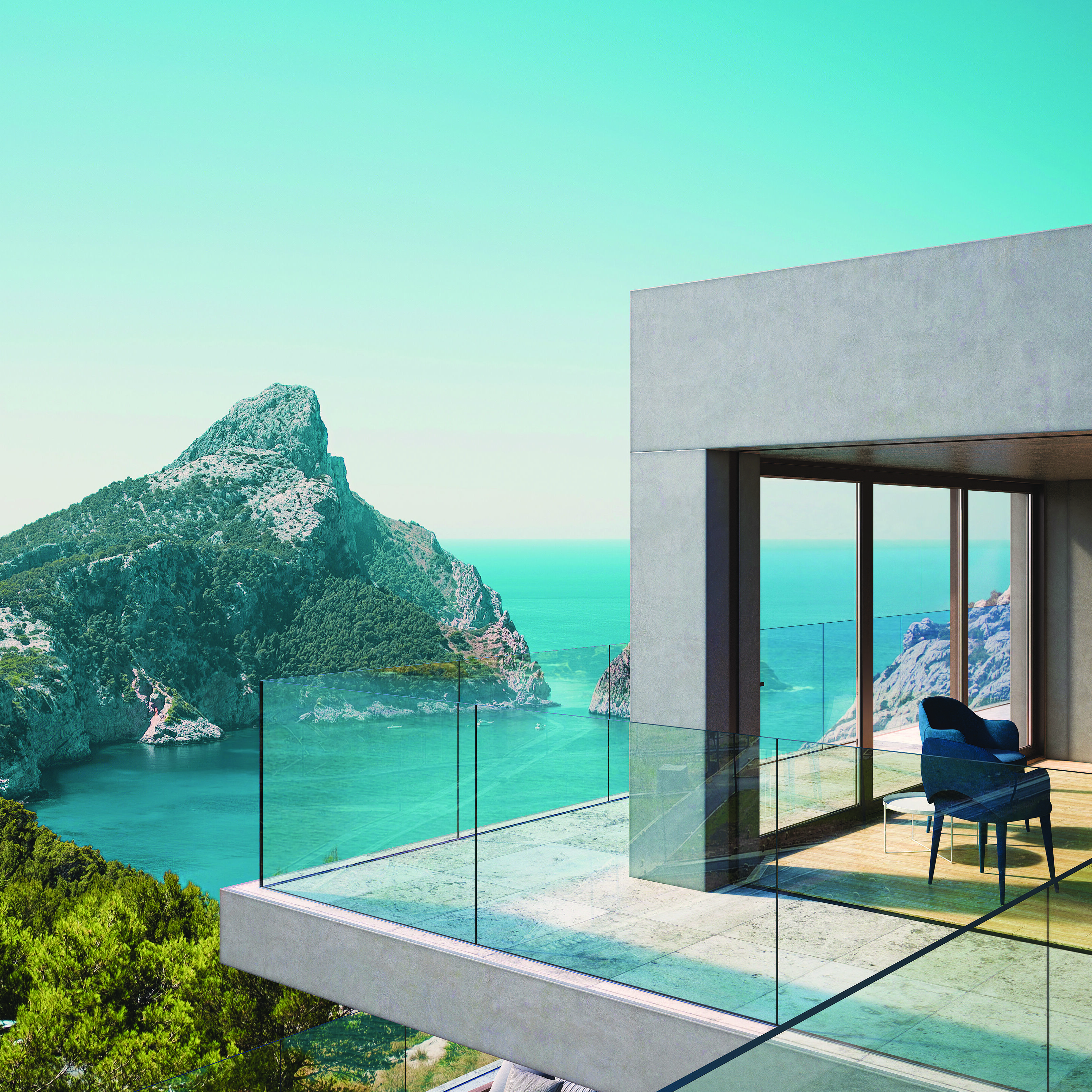 High efficent glass system based on aluminium profiles is the ideal system for glazed railings.